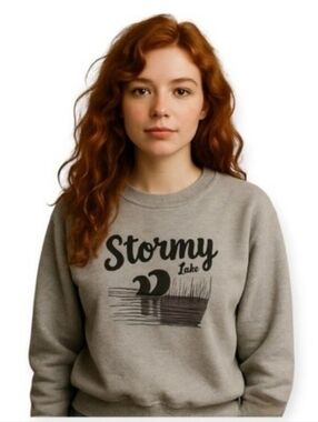 Vintage Stormy Lake Haliburton Ontario Loon Graphic Crewneck Sweatshirt M Gray